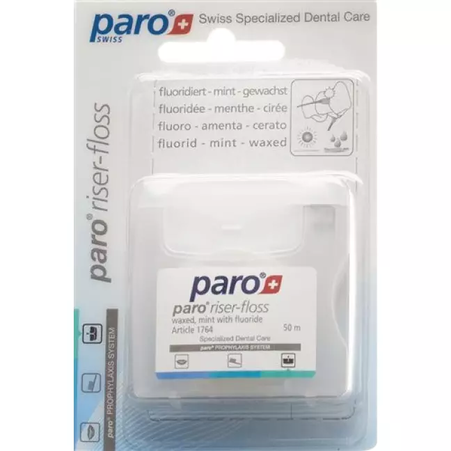 Paro Riser Floss 50m Gewachst Mint mit Fluorid Paro Riser Floss 50m Gewachst Mint mit Fluorid