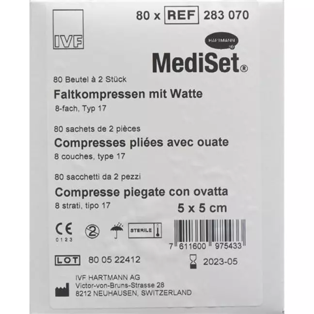 MediSet Faltkompressen mit Watte 5x5см Typ 17 8-fach 80x 2 штуки MediSet Faltkompressen mit Watte 5x5см Typ 17 8-fach 80x 2 штуки