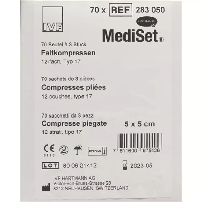 MediSet Faltkompressen Typ 17 12-fach 5x5см 70x 3 штуки