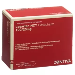 Лозартан HCT Хелвефарм 100/25 мг 98 таблеток покрытых оболочкой 