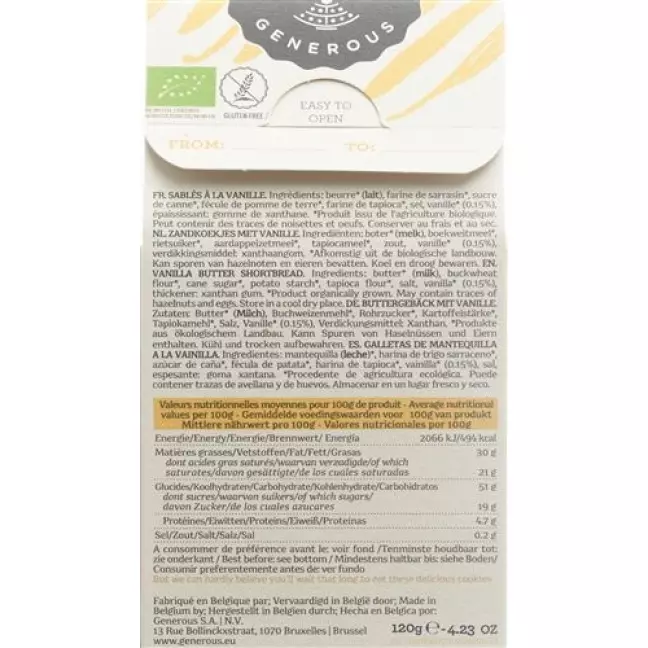 Generous Victor Vanille Sables Glutenfrei 120g