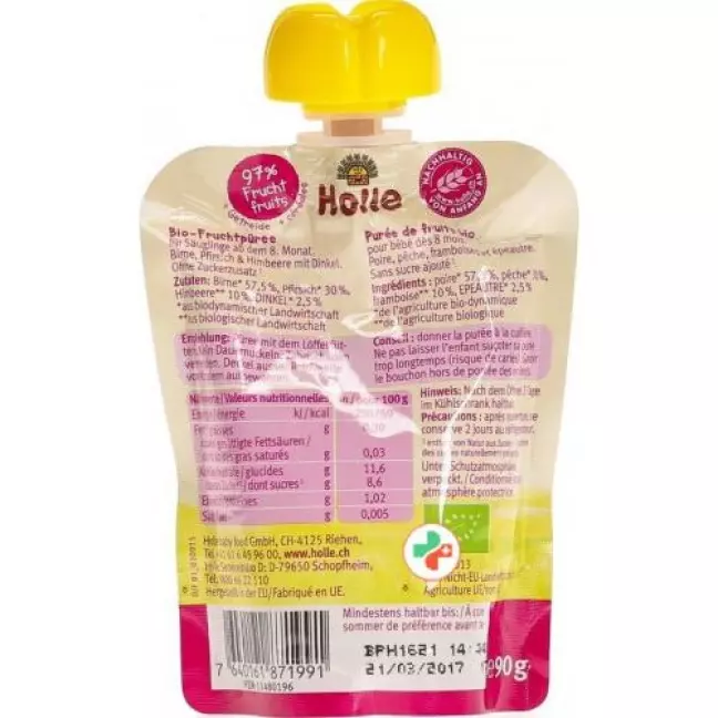 Holle Pouchy Birne Pfirs+himb M Dink 90г Holle Pouchy Birne Pfirs+himb M Dink 90г