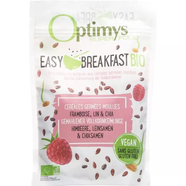 Органический пакетик Optimys Easy Breakfast с малиной и семенами льна и семенами чиа