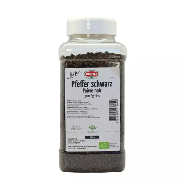 Morga Gewürz Pfeffer Schwarz Ganz Bio Dose 500g Morga Gewürz Pfeffer Schwarz Ganz Bio Dose 500g